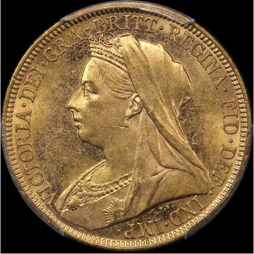 1895 Melbourne Veiled Head Sovereign Unc (PCGS MS62)