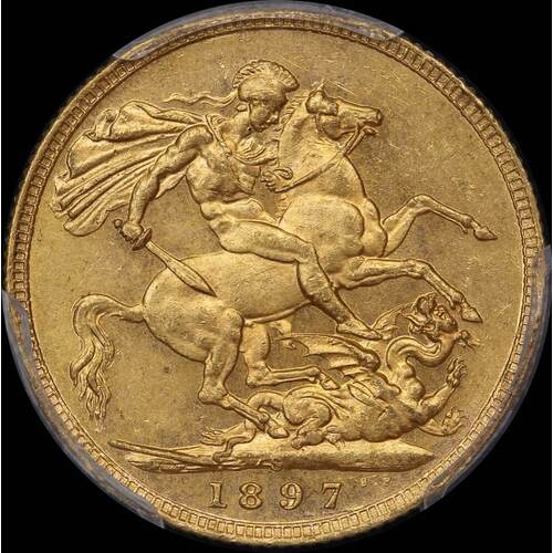 1897 Sydney Veiled Head Sovereign Unc (PCGS MS60)