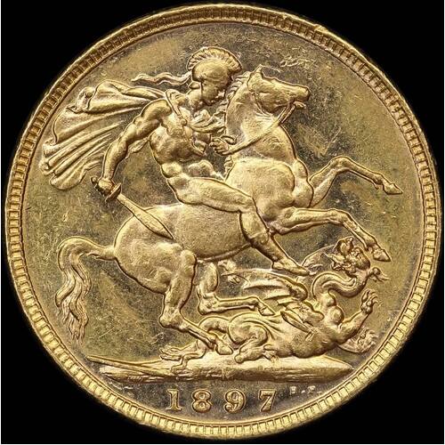 1897 Melbourne Veiled Head Sovereign about Unc