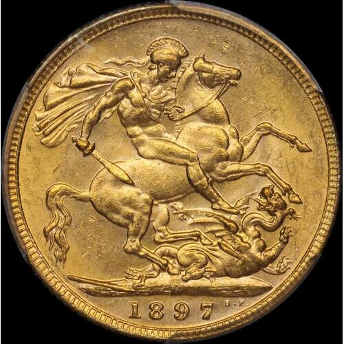 1897 Melbourne Veiled Head Sovereign Unc (PCGS MS62)
