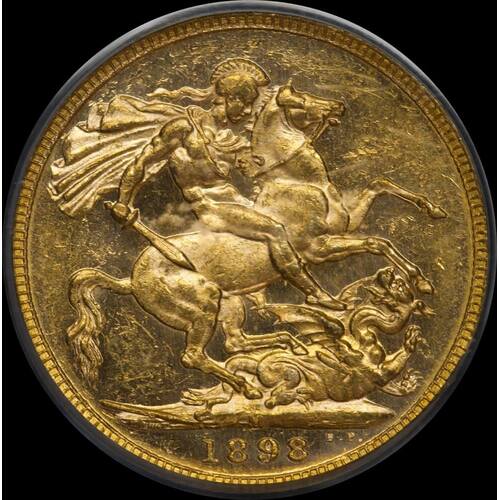 1898 Melbourne Veiled Head Sovereign Unc (PCGS MS62)