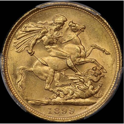 1899 Sydney Veiled Head Sovereign Unc (PCGS MS61)