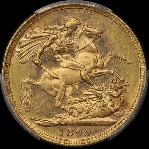 1899 Melbourne Veiled Head Sovereign PCGS AU58