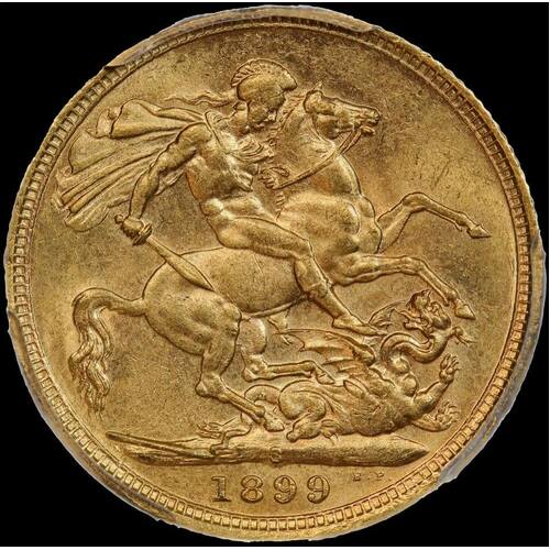 1899 Melbourne Veiled Head Sovereign Unc (PCGS MS62)