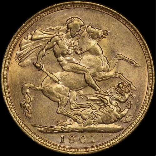 1901 Melbourne Veiled Head Sovereign about Uncirculated