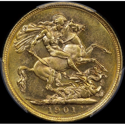 1901 Melbourne Veiled Head Sovereign Unc (PCGS MS61)