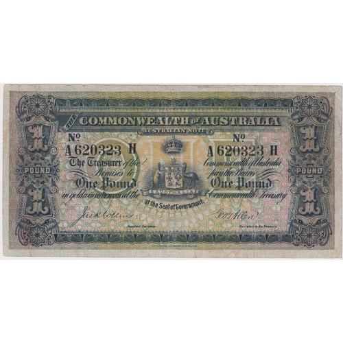 1915 One Pound Collins/Allen R18D Large Black Serials Fine