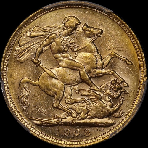 1908 Melbourne Edward VII Sovereign Unc (PCGS MS61)