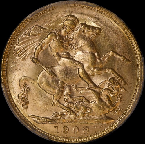 1908 Perth Edward VII Sovereign Choice Unc (PCGS MS63+)
