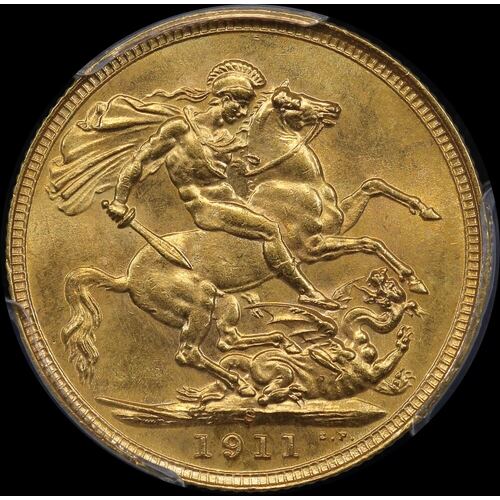1911 Sydney George V Large Head Sovereign PCGS MS63