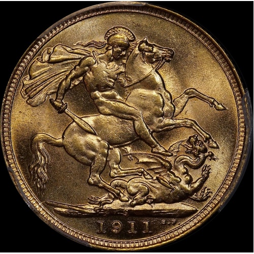 1911 Sydney George V Large Head Sovereign Unc (PCGS MS62)