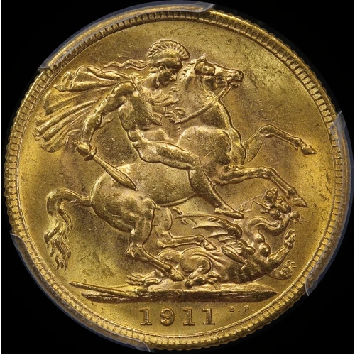 1911 Melbourne George V Large Head Sovereign Unc (PCGS MS62)