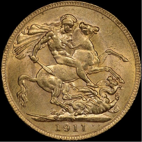 1911 Perth George V Large Head Sovereign about Unc