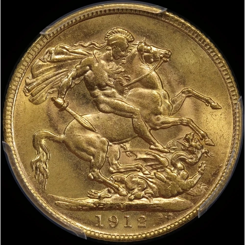 1912 Melbourne George V Large Head Sovereign Choice Unc (PCGS MS63)