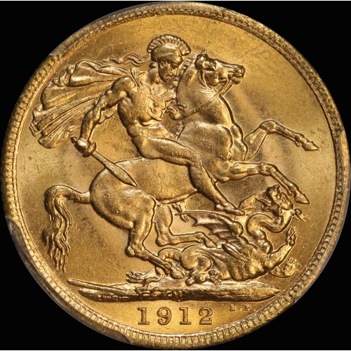 1912 Melbourne George V Large Head Sovereign Choice Unc (PCGS MS64)