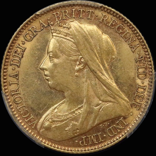 1900 Melbourne Veiled Head Half Sovereign PCGS AU58