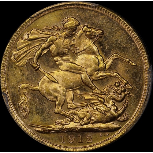 1912 Melbourne George V Large Head Sovereign Unc (PCGS MS62)