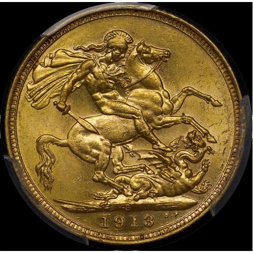 1913 Sydney George V Large Head Sovereign PCGS AU58