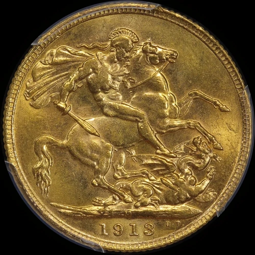 1913 Melbourne George V Large Head Sovereign Unc (PCGS MS62)