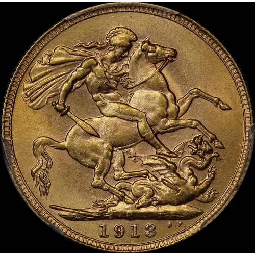 1913 Perth George V Large Head Sovereign PCGS AU58