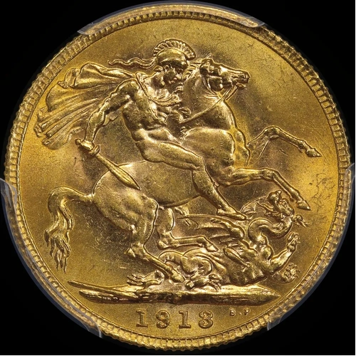 1913 Perth George V Large Head Sovereign Unc (PCGS MS62)