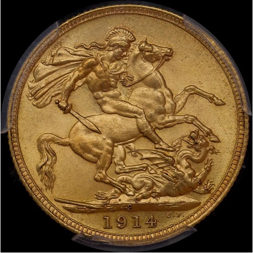 1914 Sydney George V Large Head Sovereign PCGS MS63
