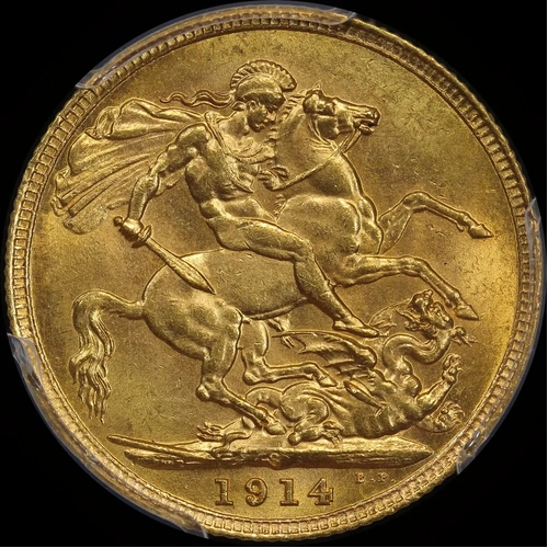1914 Sydney George V Large Head Sovereign PCGS MS63