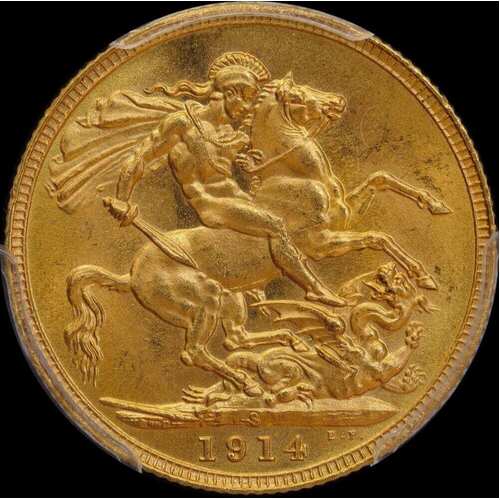1914 Sydney George V Large Head Sovereign Gem Unc (PCGS MS65)