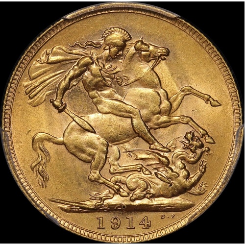 1914 Perth George V Large Head Sovereign PCGS AU58