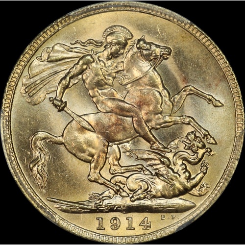 1914 Perth George V Large Head Sovereign Choice Unc (PCGS MS63)