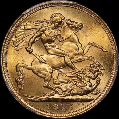 1915 Sydney George V Large Head Sovereign Choice Unc (PCGS MS64)