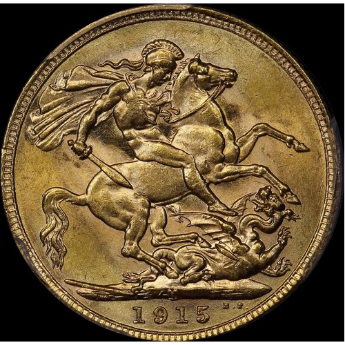 1915 Melbourne George V Large Head Sovereign Choice Unc (PCGS MS63)