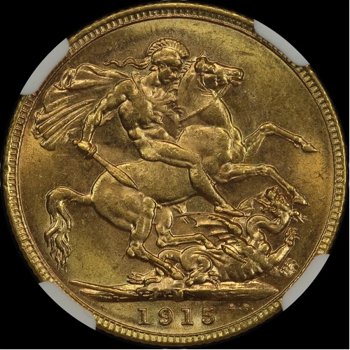1915 Melbourne George V Large Head Sovereign Unc (NGC MS62)