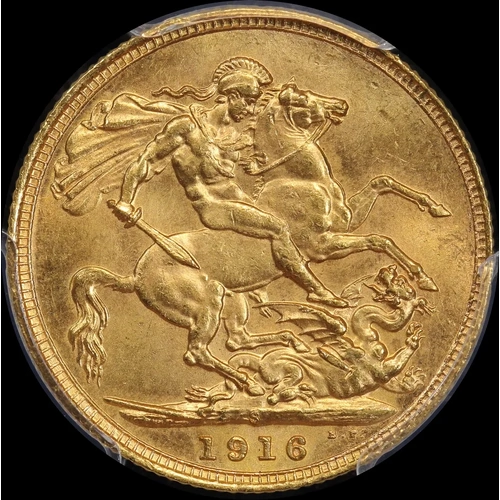1916 Sydney George V Large Head Sovereign Choice Unc (PCGS MS64)