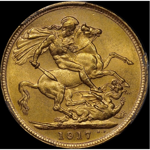 1917 Sydney George V Large Head Sovereign Choice Unc (PCGS MS63)