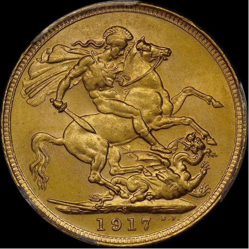 1917 Sydney George V Large Head Sovereign Choice Unc (PCGS MS64)