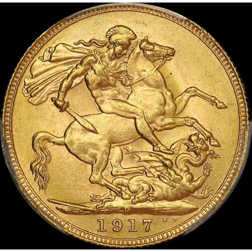 1917 Perth George V Large Head Sovereign Choice Unc (PCGS MS63)
