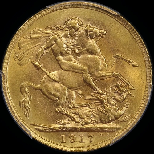 1917 Perth George V Large Head Sovereign Choice Unc (PCGS MS63)
