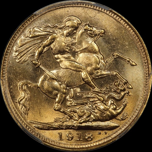 1918 Sydney George V Large Head Sovereign Choice Unc (PCGS MS63)