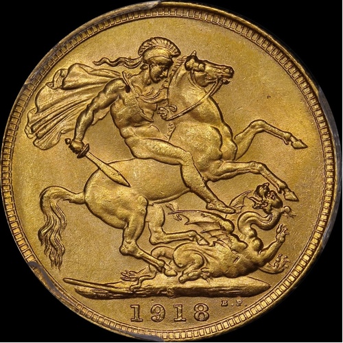 1918 Sydney George V Large Head Sovereign Choice Unc (PCGS MS64)