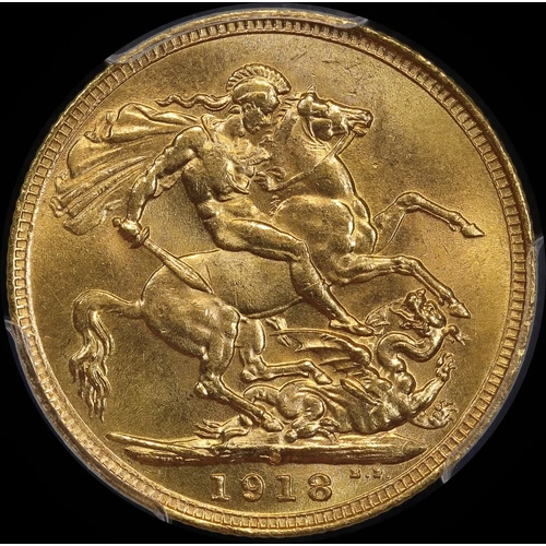 1918 Sydney George V Large Head Sovereign Choice Unc (PCGS MS64)