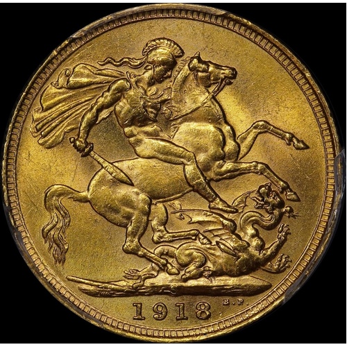 1918 Sydney George V Large Head Sovereign Unc (PCGS MS61)