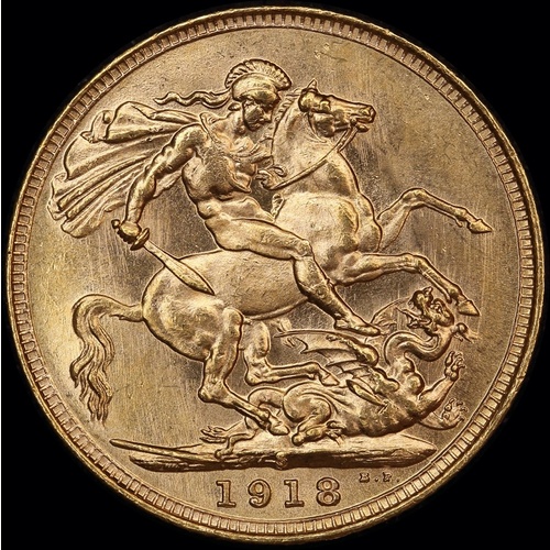 1918 Sydney George V Large Head Sovereign Choice Uncirculated