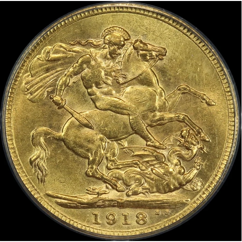 1918 Melbourne George V Large Head Sovereign ANACS MS62