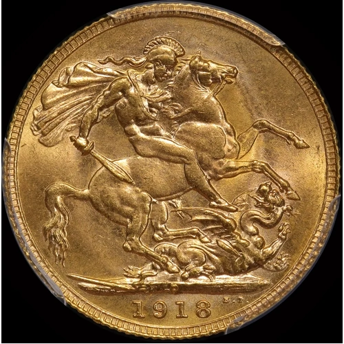 1918 Perth George V Large Head Sovereign Choice Unc (PCGS MS63)