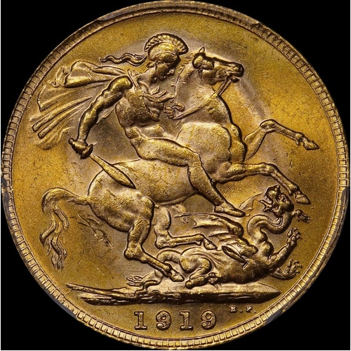1919 Perth George V Large Head Sovereign Choice Unc (PCGS MS63)