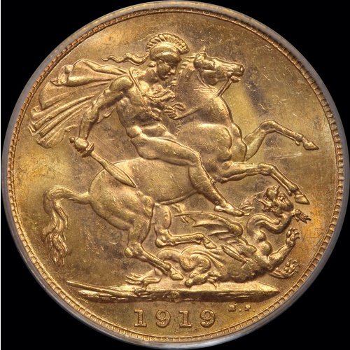 1919 Perth George V Large Head Sovereign Choice Unc (PCGS MS64)