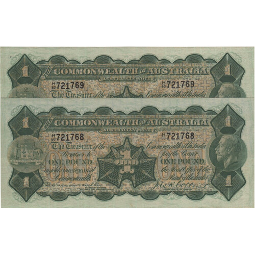 1923 One Pound Consecutive Pair Miller/Collins R23B PCGS Choice UNC 64 PPQ