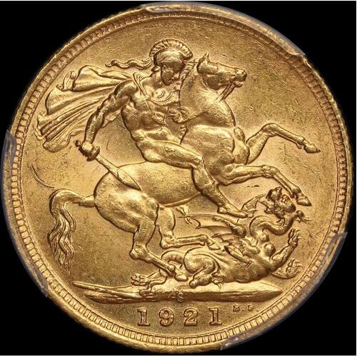 1921 Sydney George V Large Head Sovereign Unc (PCGS MS62)