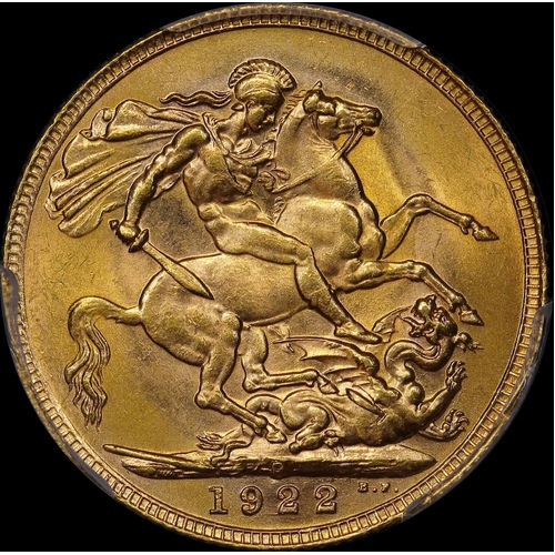 1922 Perth George V Large Head Sovereign Choice Unc (PCGS MS63)